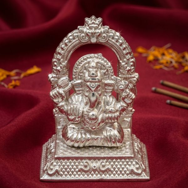 Lord Ganesha Idol in German Silver with Thiruvachi, 6.2 cm, Silver