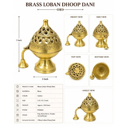 Pure Brass Dhoop Dani Mirror Shinny Polish Burner Round Dhooni Dhoop Dani Incense Elegant and Traditional Pooja Ware for Home and Temple Decoration