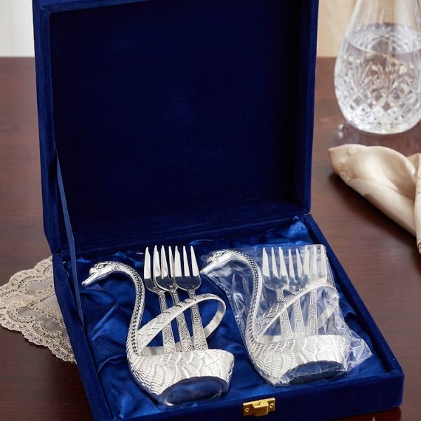Swan Baby Spoon Set 2 Pcs | Silver Metal Spoon Set with Stand | Decorative Cutlery Set for Dining Table Decor