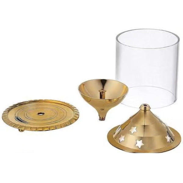 Diya Borosilicate Glass | Brass Table Diya| Oil Lamp| Glass Cover Lantern Diya for Puja
